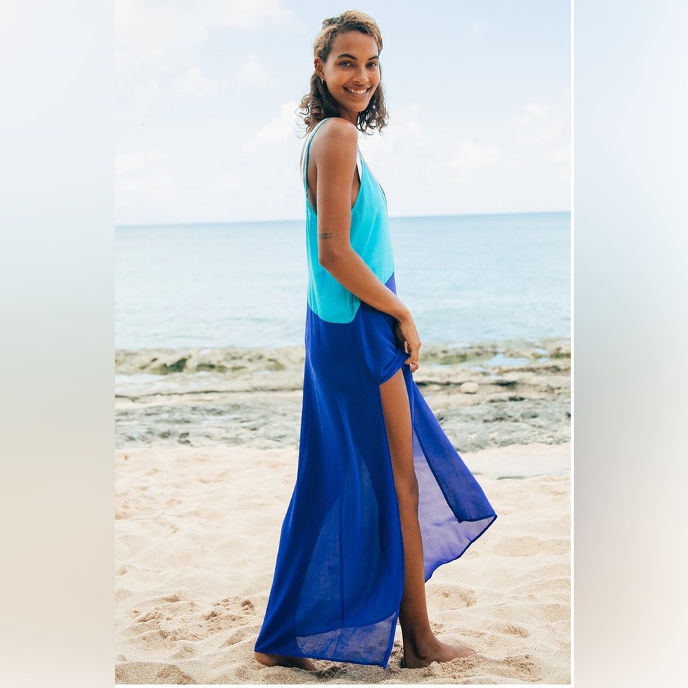 Seaside Retreat Turquoise and Cobalt Blue Maxi Cover-Up